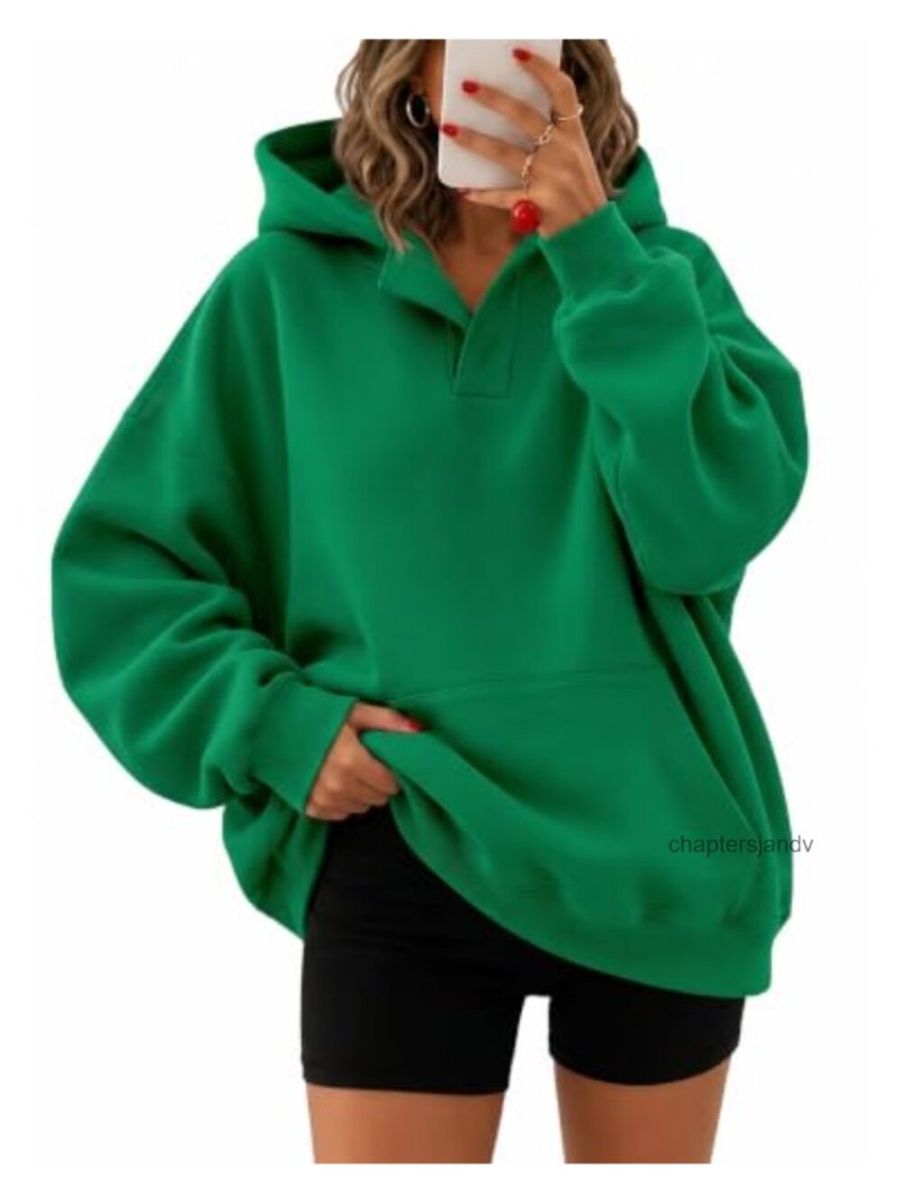 Oversized Drop Shoulder V Neck Hoodie Kangaroo Pocket Pullover Sweatshirt